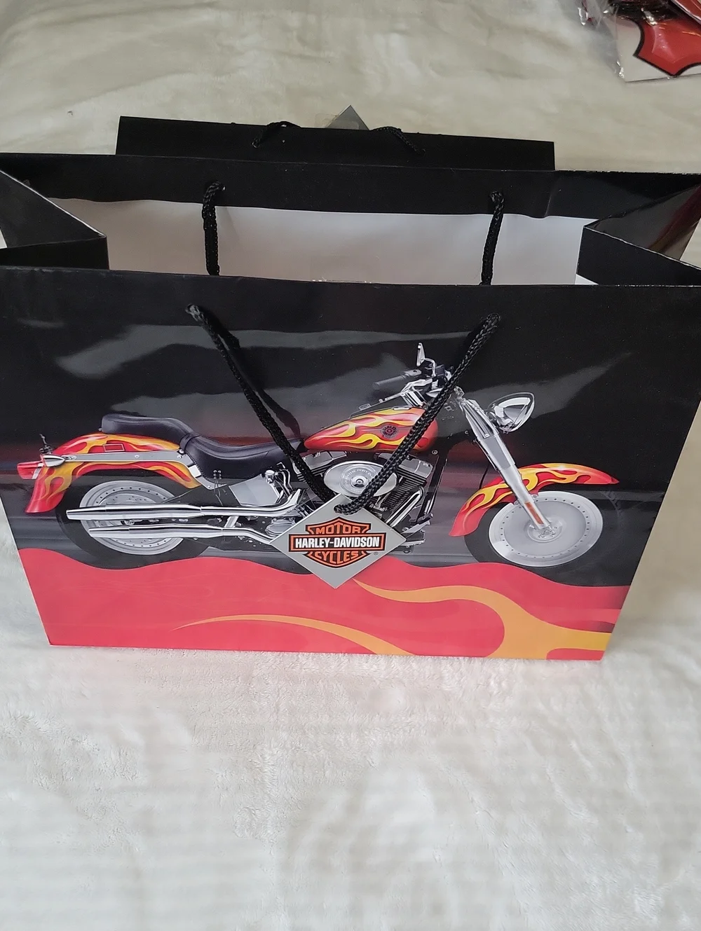 10- Harley-Davidson Black Motorcycle Gift Bag with Red and Yellow Flames